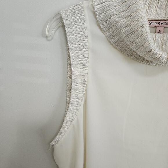 Juicy Couture Size L Ivory Sleeveless Cowl Neck Shirt Top Sweater Metallic Trim - Picture 3 of 9